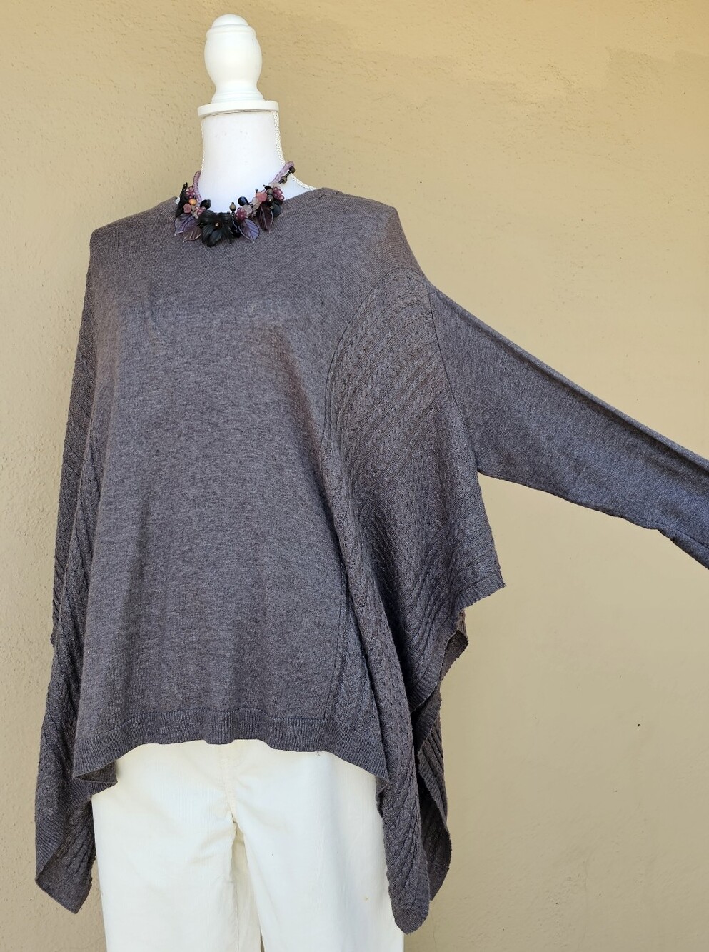 Simply Vera Wang Cashmere Wool Blend Sweater Poncho In Taupe / Brown Sz S / M